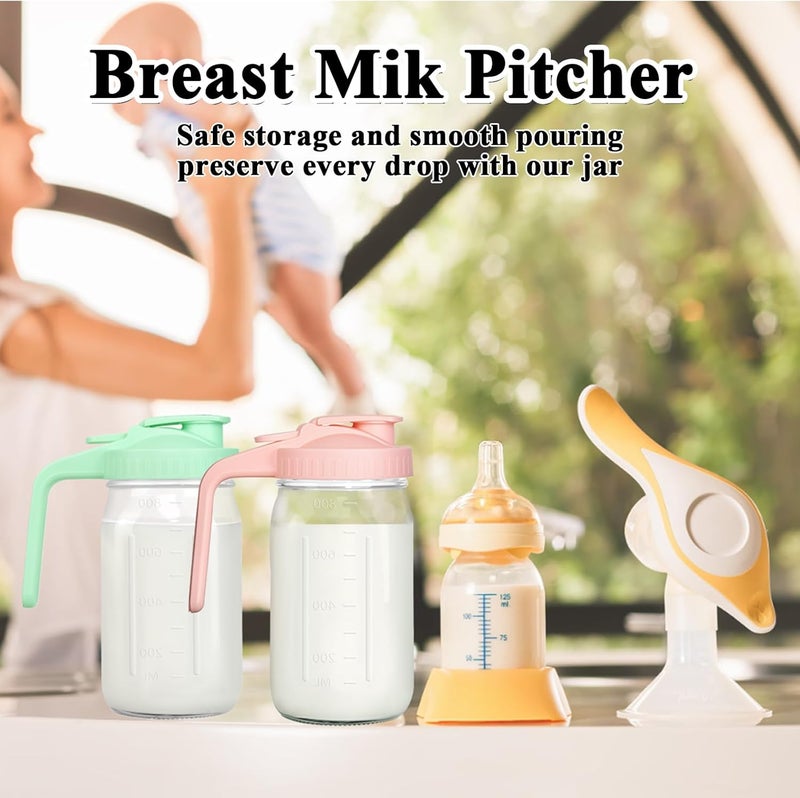 Mihlapi Mason Jar Pitcher, 32 oz Glass Milk Pitcher, Wide Mouth & Leakproof Glass Pitcher with Lid for milk, Sun Tea, Juice, Cold Brew Coffee and Drinks - Image 3